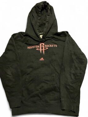 Y2K Adidas Retro Houston Rockets Hoodie Sweatshirt Black Graphic Size Medium
